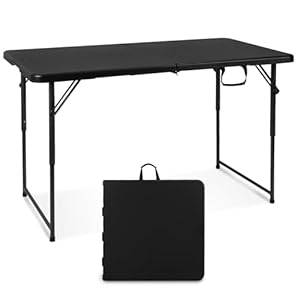 Byliable Klapptisch 120 cm tragbar, höhenverstellbar Campingtisch, Gartentisch Esstisch Partytisch klappbar faltbar, Outdoor Indoor, Schwarz