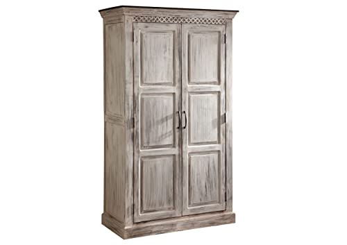 Armoire - Bois Massif de manguier ciré (Blanc Antique) - Style Campagne Chic - Castle Antik #221