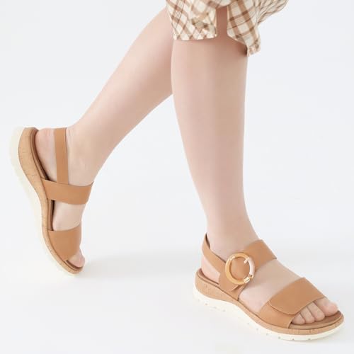 Image of UBFEN Womens Low Wedge Walking Sandals with Arch Support | Open Toe Sandals Adjustable Instep and Ankle Straps for Summer Everyday Outfits, Travel,Vacation