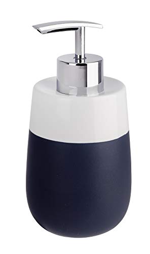 WENKO Distributeur de savon Malta bleu foncé/blanc céramique - Distributeur de savon liquide Capacité: 0.3 l, Céramique, 7.5 x 15 x 8 cm, Bleu foncé