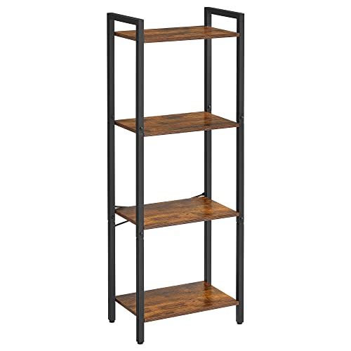 VASAGLE4-Tier Bookshelf, Bookcase with Steel Frame, Book Shelf for Living Room, Home Office, Study, 9.4 x 15.7 x 42 Inches, Industrial Style, Rustic Brown and Ink Black ULLS099B01The Forest Stewardship Council