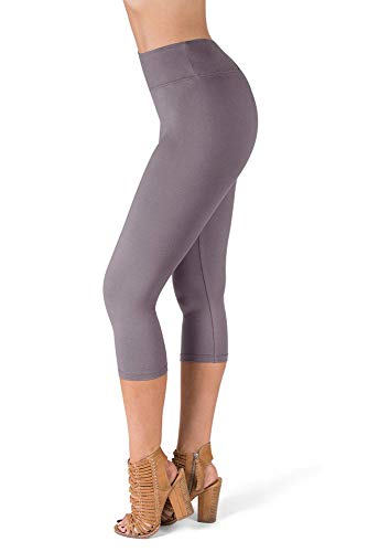 SATINA Capri High Waisted Leggings for Women | 3 Inch Waistband (One Size, Lilac Gray)