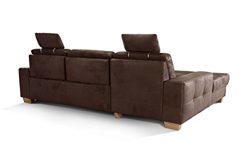 Cavadore Ecksofa Puccino mit Federkern, Schlaffunktion, verstellbarer Sitztiefe und 2 Kopfstützen / Sofa in L-Form im Landhaus Design / 281 x 86 x 178 cm / Mikrofaser braun – Bild 7