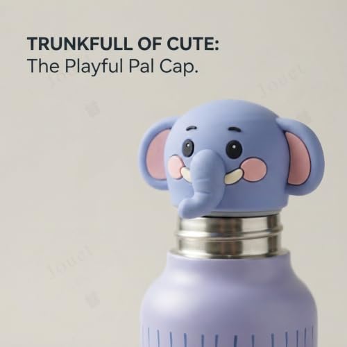 Image of JOUET Kids 600ml Elephant Water Bottle, Stainless Steel Reusable Drinking Bottle with Character Lid for School, Outdoor, Travel & Daily Use