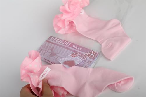 Girls Ruffle Socks for Toddler Baby,Girl Double Lace Socks-Cute Polka Dot Sock,Turn Cuff Frilly Ankle Sock3