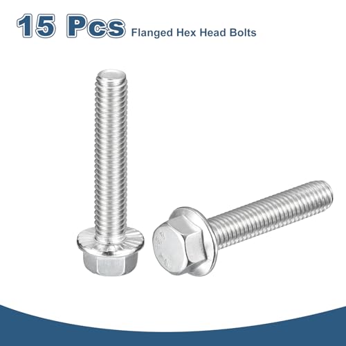 Image of uxcell 15Pcs 3 /8-16 x 2 Flanged Hex Head Bolts, 304 Stainless Steel Flange Hexagon Screws, Flange Hex Drive Screws 5.8 Grade for Machinery Industry Home Appliances, Silver