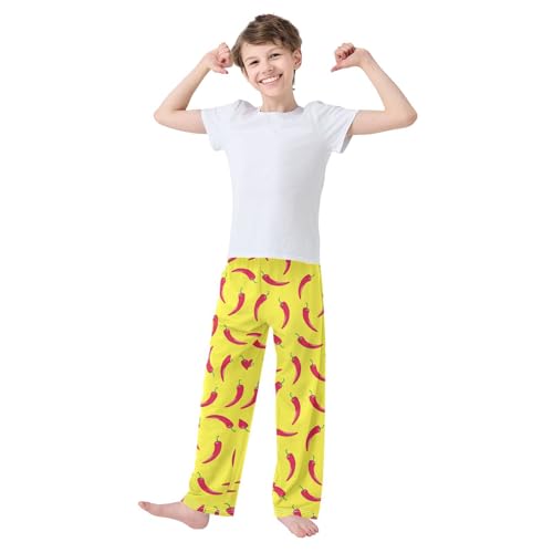Red Chilli Pepper Boys Long Pants Soft Trousers Elastic Waist Kids Lounge Bottoms with Pockets S-XL2