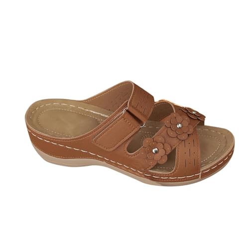 Sandales d'été pour femme grande taille motif floral chaussures de plage bout rond