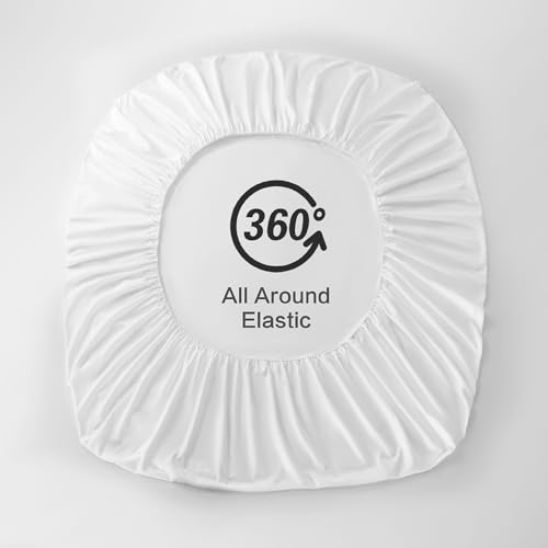 Image of White Fitted Sheet,King Size Fitted Sheet with Deep Pocket 18 inch,Ultra Soft & Breathable FittedSheet Easily Fits 18 inch to 24 inch Mattress