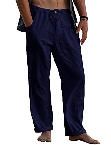 Image of Gafeng Mens Linen Pants Yoga Casual Beach Summer Harem Baggy Trousers