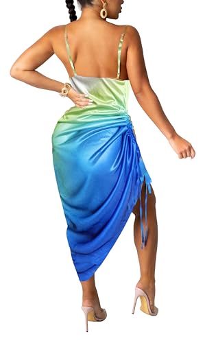 Image of Club Dress Sexy Dress for Women Wedding Party Birthday Cocktail Spaghetti Strap Satin Side Ruched Midi Mini Dress