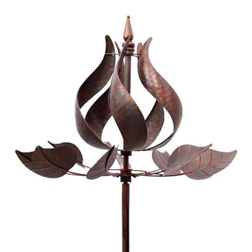 Winwindspinner Wind Spinners Outdoor - Large Tulip Metal Bronze Color Wind Sculptures & Spinner, Kinetic Gift Ideal Windmill Decor for Garden and Yard...