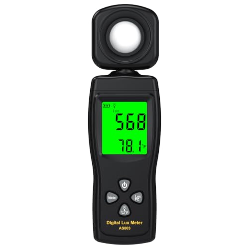 Digital Illuminance Light Meter, 0~200,000 Lux Range with 180º Rotating Sensor Light Meter Foot Candles, Backlight LCD Display, Handheld Light Meter for Plants, Photography, Indoor, Film Camera