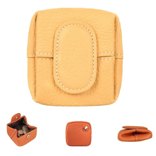 Mini Lychee Pattern Coin Purse, Leather Purses for Women, Coin Pouch Earphone Storage Bag with Key Buckle (Yellow)