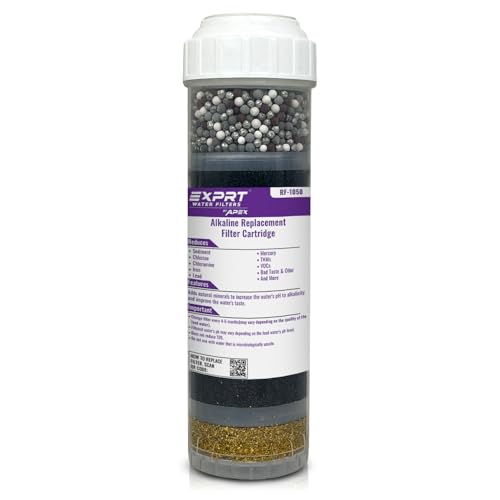 EXPRT RF-1050 Alkaline Filter Cartridge – 2.5' x 10' Universal Fit – Removes Chloramines, Chlorine, Heavy Metals, Odor – KDF-55, Activated Carbon, Alkaline Beads Adds Essential Minerals
