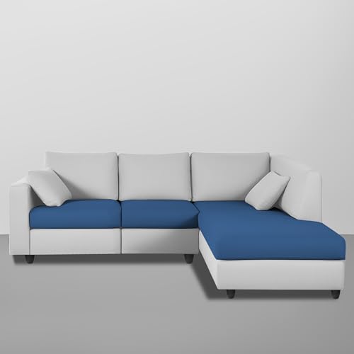 Image of Florian RHS 4 Seater L Shape Sofa Set for Living Room (Blue Grey Fabric) Premium Fabric Sofa