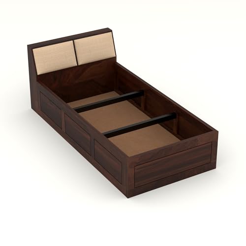 Image of Solid Sheesham Wood Single Size Bed with Box Storage for Bedroom Living Room Single Cot for Home Wooden Palang for Hotel (Walnut, Size 6 * 3)