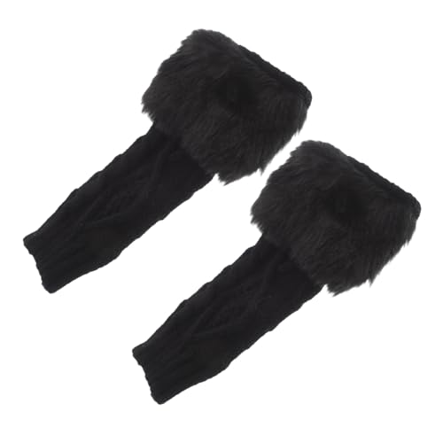 GAROZATION Faux Fur Wrist Cuffs for Women Winter Gloves Detachable Puff Sleeves Black Gloves Costume Warm Hand Mittens