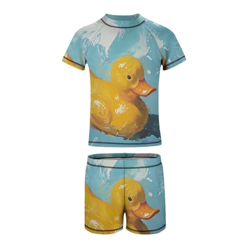 Yellow Rubber Duck on A BlueChildren's Casual Swimsuit Set - Simple and Versatile7-9Y（120cm）2
