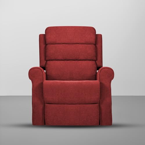 Image of Comfy Fabric 1 Seater Recliner Sofa, Premium Upholstery with Soft Padding & Comfortable Cushions, Manual Recliner Chair for Home & Living Room | Maroon