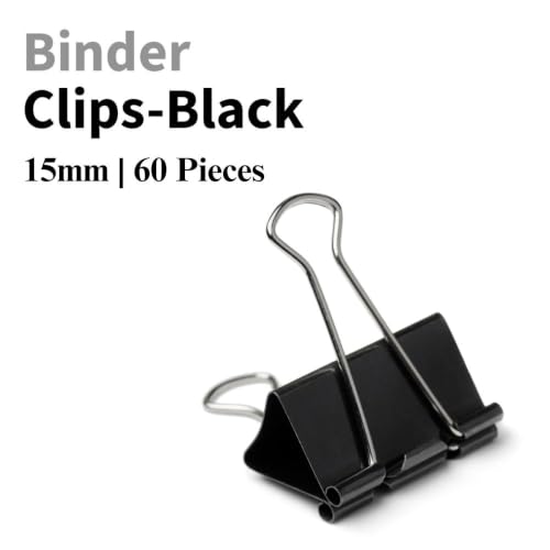 Image of 15mm Binder Clips-Black | Made of Tempered Steel, Durable & Rust-Resistant | Perfect for Holding Loose Papers | Ideal for School, Office & Home (Pack of 60)