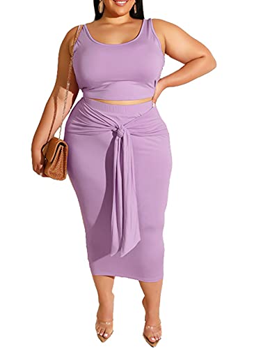 Image of Plus Size Women 2 Piece Outfits Sets Sexy Tracksuit Midi Dress,Sleeveless Tank Top Bodycon Skirts Set Casual Summer