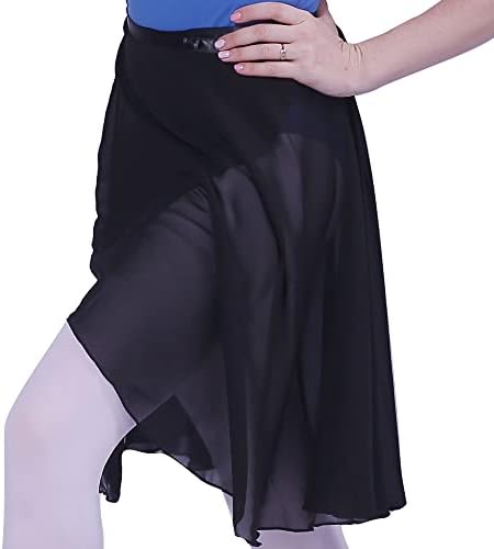 WOOSUN Women Chiffon Ballet Wrap Skirt Adult Ladies Ballet Leotard Tutu Skirt Dance Skate Over Scarf 60cm Long Skirts Black