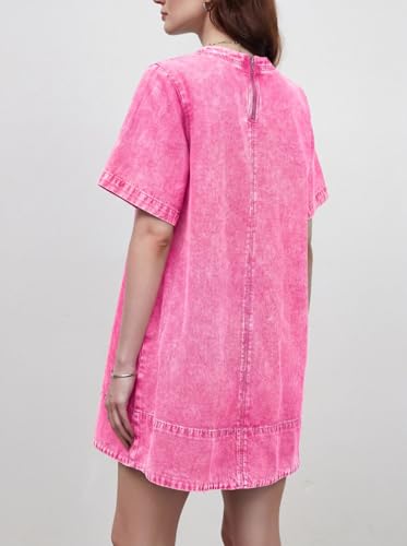 Image of LifeShe Denim Dress for Women Summer Casual Short Sleeve Chambray Mini Jean Dresses with Pockets