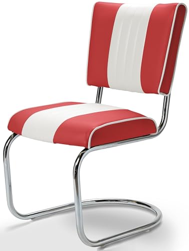 Bel Air Lot de 2 chaises de cuisine, de salle à manger, de bureau, style années 50, rouge/blanc