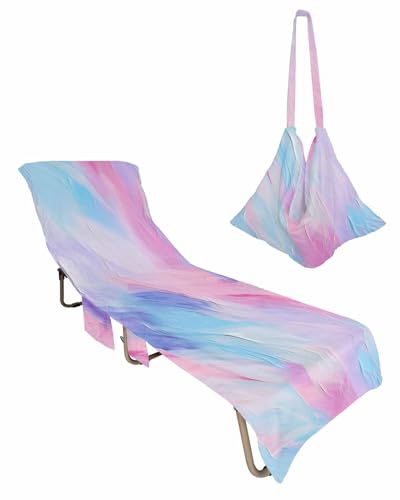 Pink Purple Beach Lounge Chair Towel Cover, Soft Chaise Lounge Towel with Side Pockets Patio Pool Chairs Cover for Beach/Pool Sunbathing 29x85 Contemporary Blue Smear Painting Abstract Art
