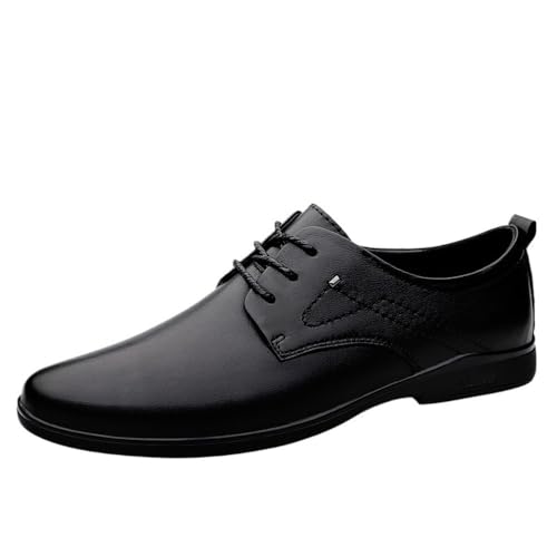 Men's Lace up Dress Shoes Classic Leather Oxford Black Comfortable Slip Rubber Sole Formal Business Casual Work Shoes