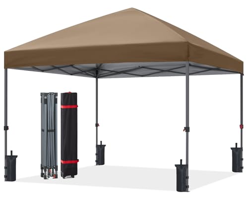 ABCCANOPY Pop Up Canopy - Outdoor Patio Portable Canopy Tent Heavy Duty for Backyard and Deck with 4 Sandbags(Khaki, 8x8)
