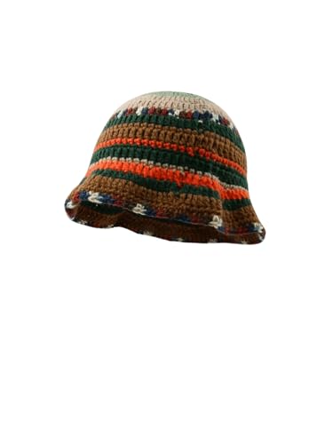 GORGLITTER Women's Crochet Hats Striped Colorblock Knitted Bucket Hat Beanies Cap Coffee Brown...