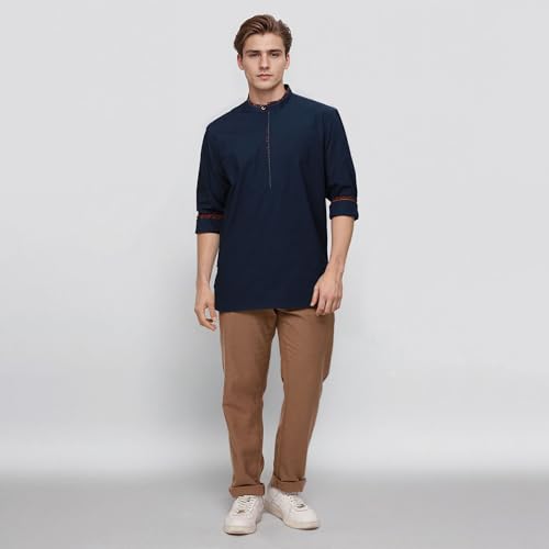 Image of Raymond Ethnix Mens Fancy Blue Short Kurta