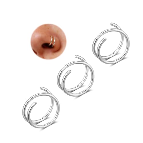 Goenjoy Double Nose Hoop Ring for Single Piercing Nose Hoop Twist Nose Ring Hoop For Women Silver Spiral Nose Hoop For women Nostril Piercing Jewelry