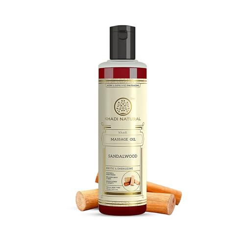 Khadi Natural Sandalwood Massage Oil | Stress Relieving, Aromatherapy Benefits | Soothes Aches and Pains | Suitable for All Skin Types | 210ml