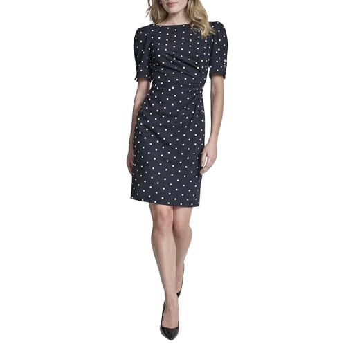 Image of DKNY Women's Short Sleeve Ruched Knee Length Sheath Dress with Button Detail