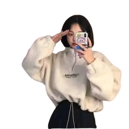 womwns/Girl Fleece Pullover Sweatshirt, Cream White California Print, Oversized Plush Winter Sweater, Mock Neck, Quarter Zip-image-25
