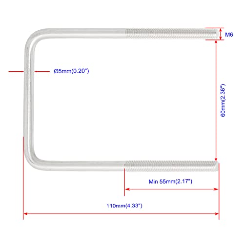 Image of Square U-Bolt 2.36 inch(60mm) Inner Width U Bolts Brackets 304 Stainless Steel M6 with Nut, Plate, Washer for Car /RV /Trailer Bumper,2 Sets