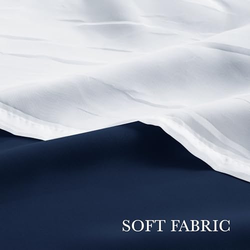 Image of PONY DANCE Navy Blue Double Layered Curtains with Sheer Overlay, 52W x 84L