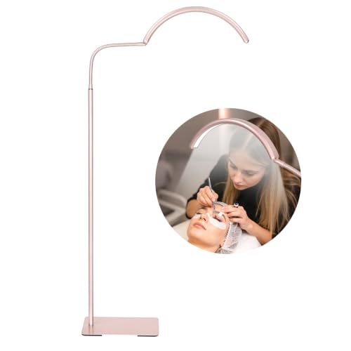 Image of Half Moon Lash Light for Estheticians, LED Lamp for Eyelash Extensions, Nail Tech, Tattoo, Eye Caring Floor Reading Light for Study, Work & Crafts, Adjustable Color Temperatures & Brightness (Pink)