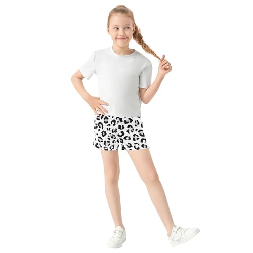 Girls Shorts Leopard Spots Black White Animal Print Unique Cute Casual Athletic Kids Pajama Summer Fashion, X-Small2