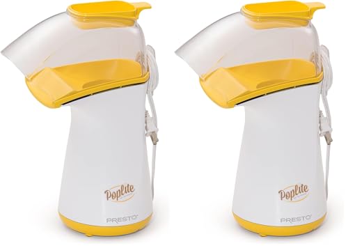 Image of Presto 04820 Poplite Hot Air Popcorn Popper - Built-In Measuring Cup + Melts Butter,Easy to Clean,Built-In Cord Wrap,18 Cups,Yellow,(Pack of 2)