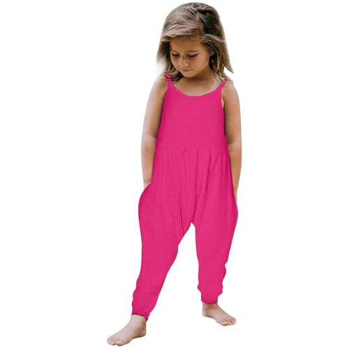 2026 niño niña niños bebé mono 1 pieza sin espalda mameluco sin mangas tirantes pelele verano trajes bolsillos ropa, Rosa intenso., 5-6 años