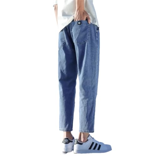 Men Stretch Ankle Length Jeans Light Blue Cotton Slim Fit Denim Pants Korean Trousers Blue-03 34
