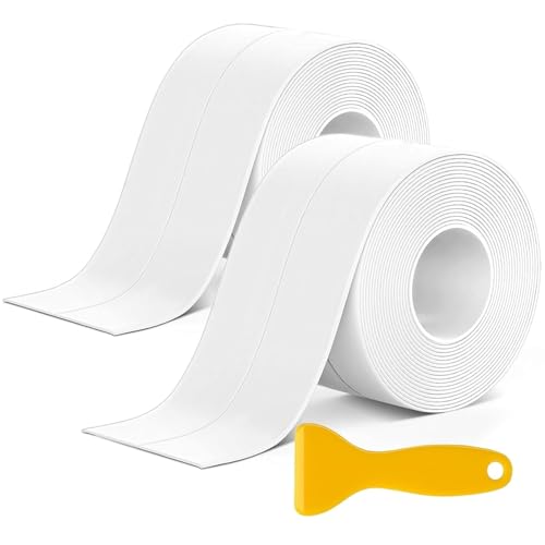 Image of 2 Rolls Caulk Tape Waterproof Self Adhesive White Toilet Caulk Sealant Tape | 1.97 inch x16.4Ft,Widened Shower Seal Strip for Kitchen, Countertop, Bathroom, Sink, Bathtub Toilet Edge Protector