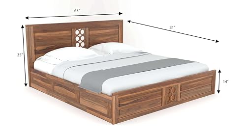 Image of Sheesham Wood King Size Bed with Box Storage | Wooden Palang Double Bed Cot Furniture | Double Bed for Bedroom, Recommended Mattress Size: 78 inchX72 inch, Natural Finish