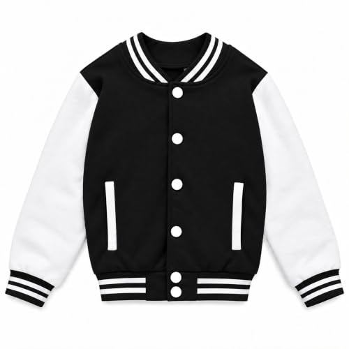 Image of Kids Baseball Jackets Boys Girls Fit Varsity Jacket Casual Lightweight Plain Button Cardigan School Coat