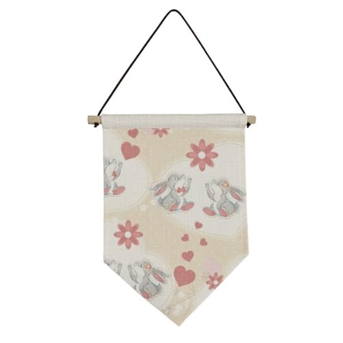 Drapeau en toile avec lapins gris suspension murale tissu enfant