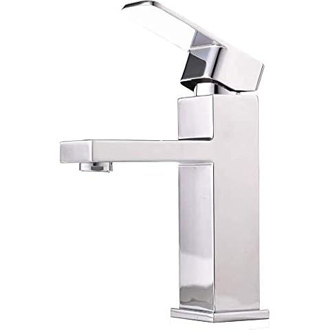 ATUM HOME Modern Commercial Single Hole Single Handle Bathroom Basin Mixer Tap,Square Adjustable Bathroom Tap Cloakroom Sink Taps,Chrome Cover